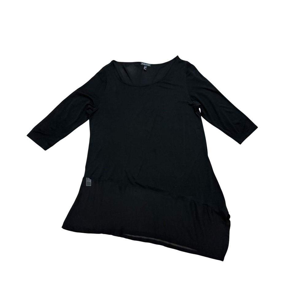 Eileen Fisher Tunic Women Large Black Silk Asymmetric Hem 3/4 Sleeve Jersey